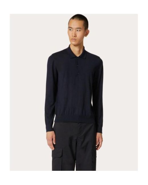 Valentino Blue Long-Sleeved Polo Shirt for men