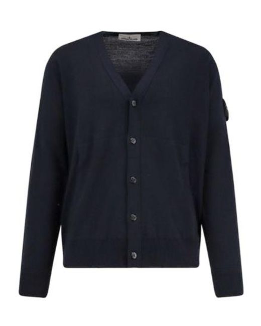 Stone Island Blue Logo Patch Knitted Cardigan for men