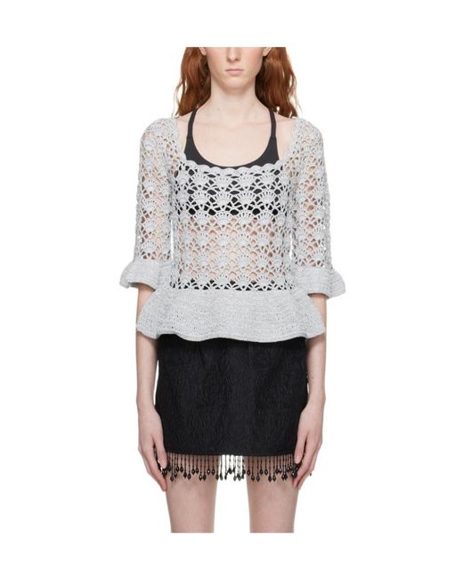 Ganni Gray Crochet Top
