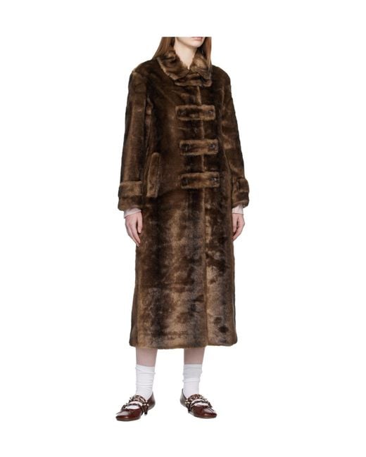 OPEN YY Brown Faux Fur Coat With Lapel And Buttons