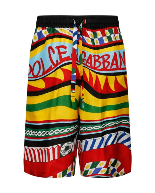 Dolce & Gabbana Red Carretto Printed Drawstring Bermuda Shorts for men