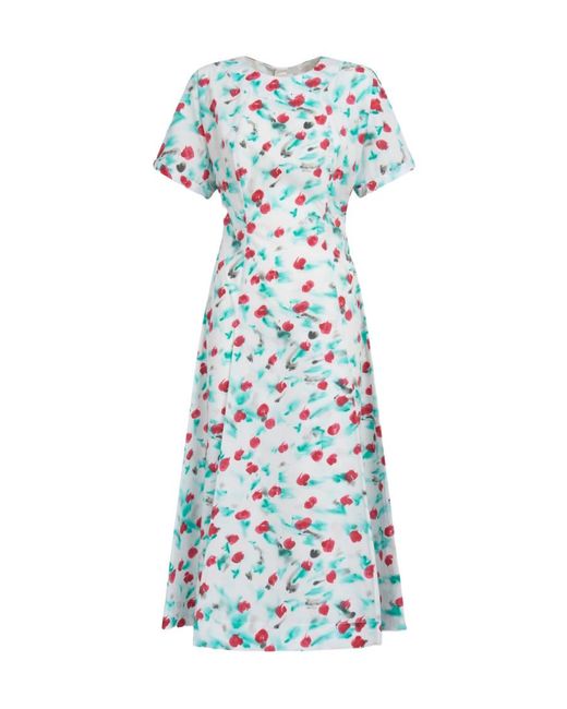 Marni Blue Floral Printed Short-Sleeved Midi Dress