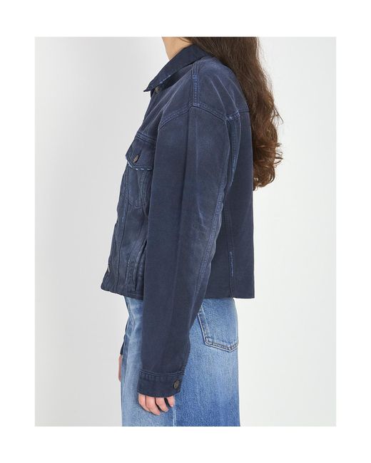 Balenciaga Blue Cropped Old-Effect Denim Jacket