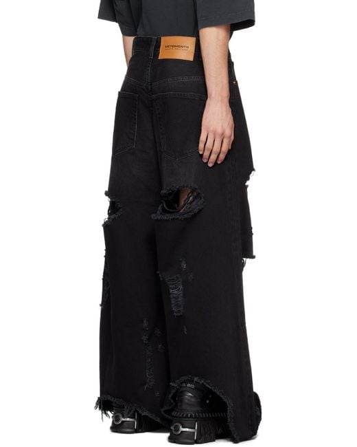 Vetements Black Distressed Wide Leg Jeans for men