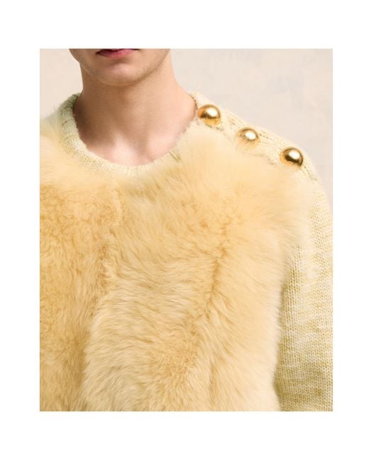 AMI Natural Shearling Crew Neck Sweater for men