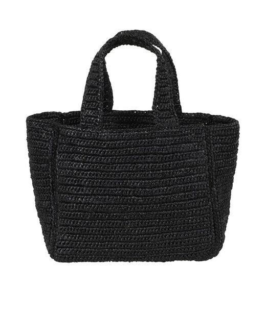 Manebí Black Palm-Tree Embroidered Raffia Tote Bag