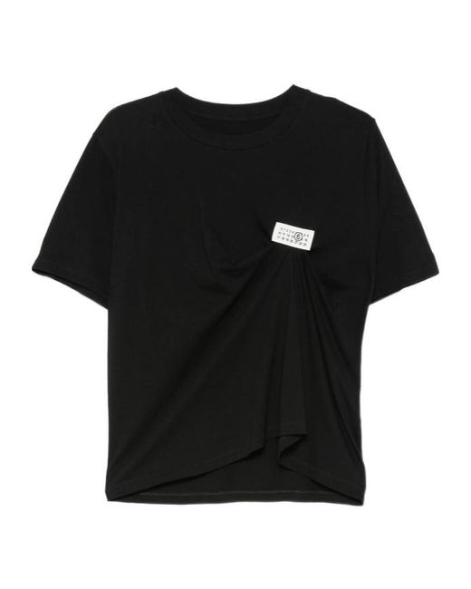 MM6 by Maison Margiela Women's Black Logo Patch Asymmetric T-Shirt