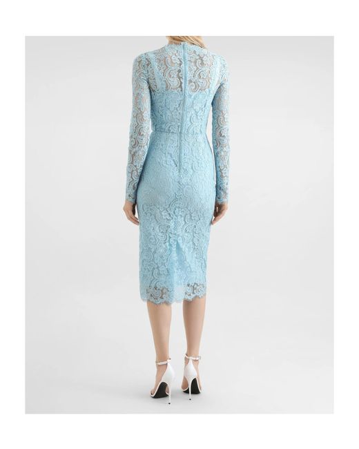 Dolce & Gabbana Blue Lace Midi Dress