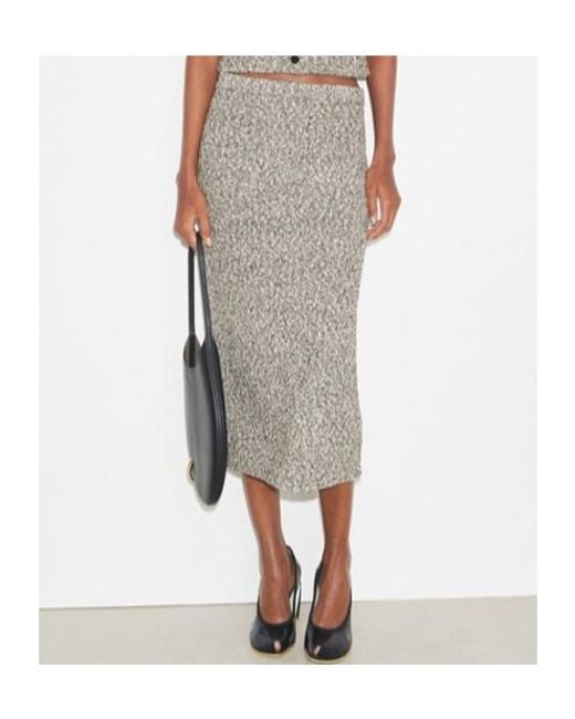 Tory Burch Gray Elastic Waistband Tweed Midi Skirt