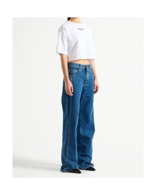Balmain White Cropped Logo T-Shirt