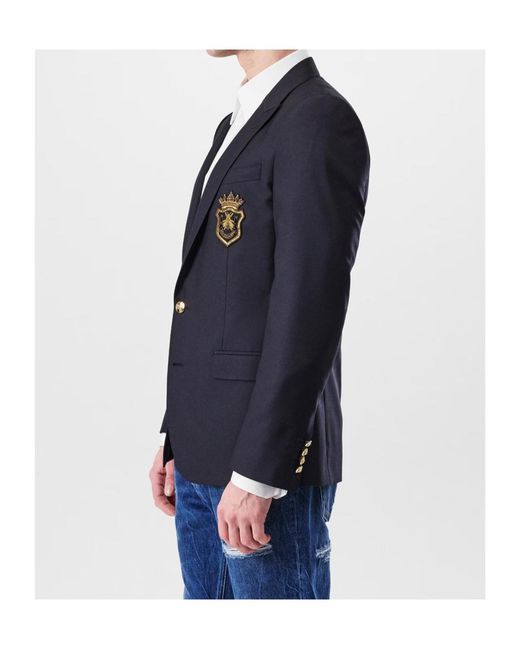Dolce & Gabbana Blue Embossed Patches Single-Button Suit Jacket for men