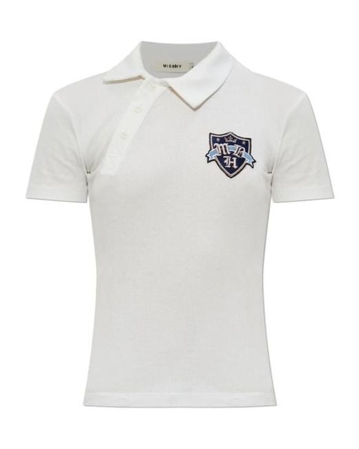 M I S B H V White Logo-Patch Asymmetric-Placket Polo Shirt