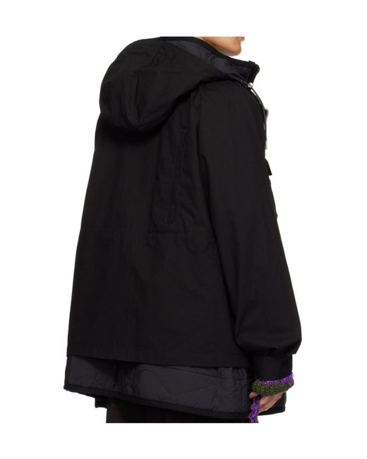 Sacai Black Zipped Hooded Coat for men