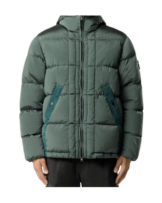 Stone Island Green Hooded Down Jacket With Drawcord Hem for men