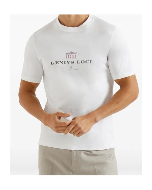 Brunello Cucinelli White Short-Sleeved Crewneck T-Shirt for men