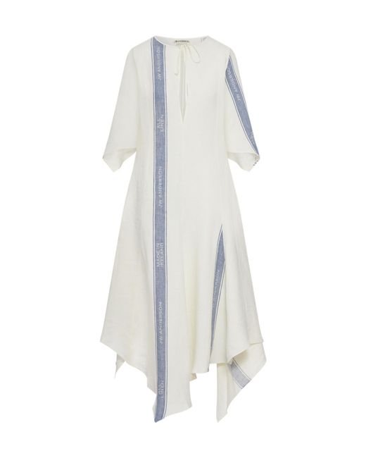 J.W. Anderson White J.W.Anderson Linen Midi Dress With Logo Inserts