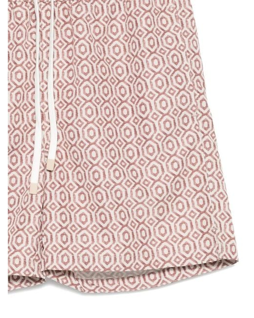 Eleventy Pink Geometric Pattern Swim Trunks for men