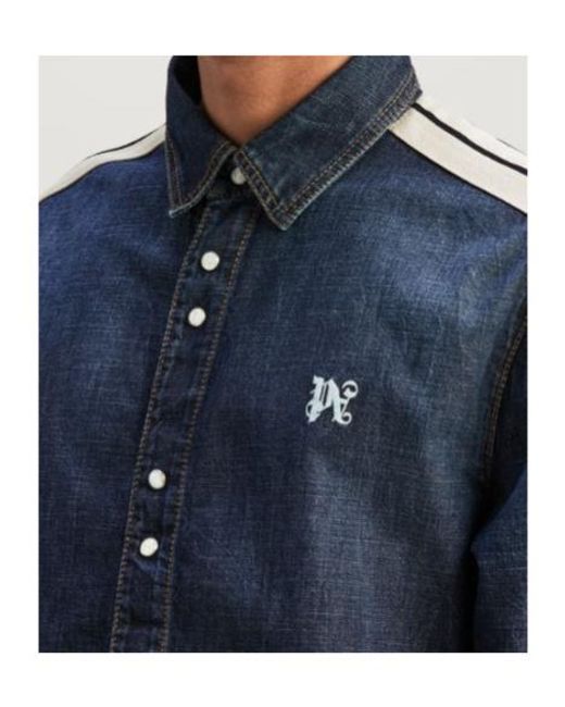 Palm Angels Blue Monogram Detailed Denim Track Jacket for men