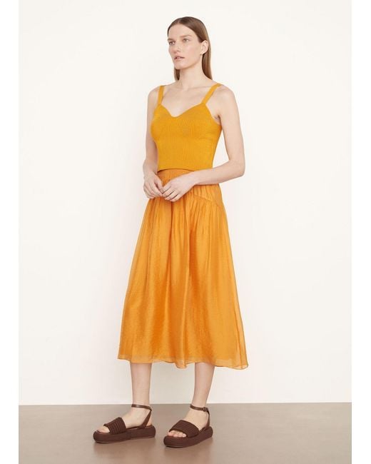 Vince Orange Smocked-Waist High-Waisted Skirt