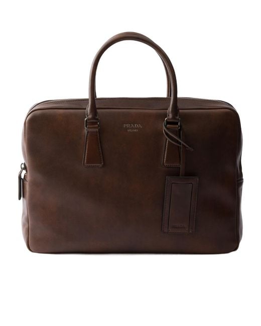 Prada Brown Leather Work Bag for men