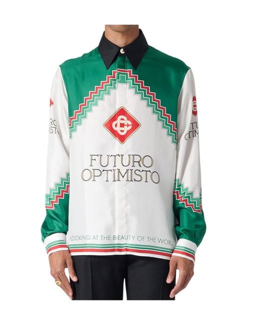 Casablanca Green Graphic-Print Silk Shirt for men