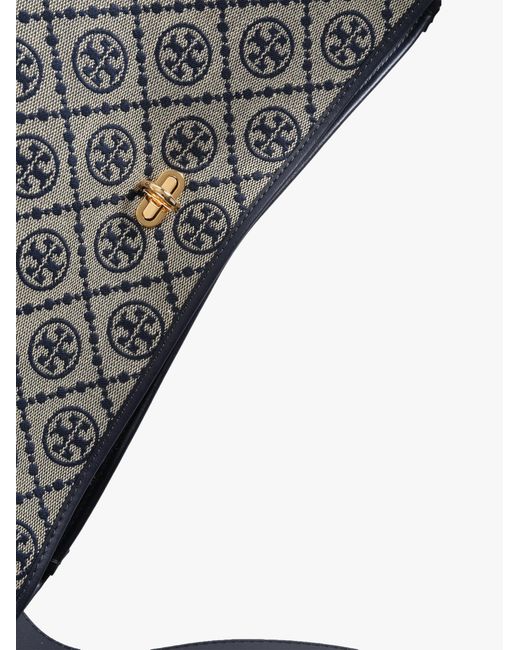 Tory Burch Gray T Monogram Leather-Trim Bucket Bag