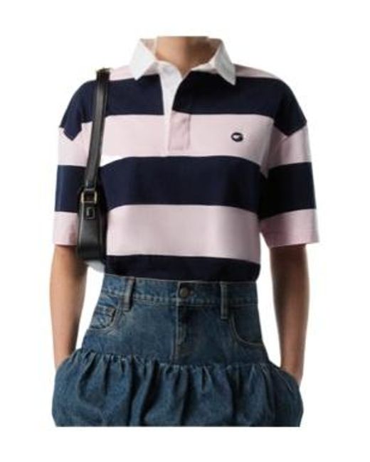 Coperni Blue Logo Embroidered Striped Polo Shirt