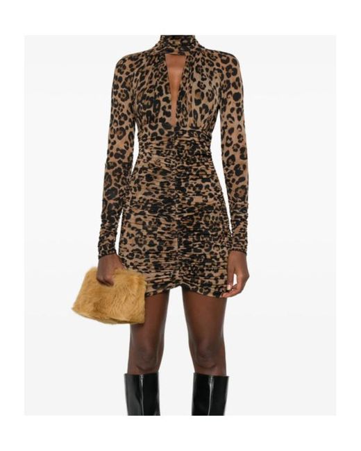 Blumarine Multicolor Ruched Keyhole Cut-Out Leopard-Print Mini Dress