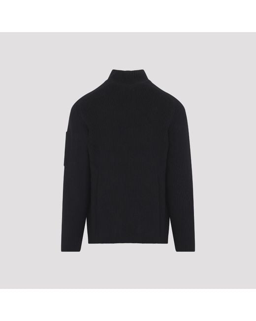 C P Company Blue Ribbed-Knit Lens-Detail Sweater for men