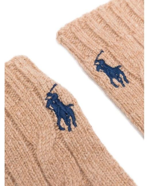 Ralph Lauren White Polo Logo Embroidered Knitted Gloves