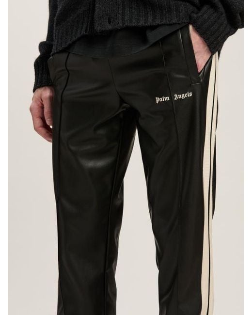 Palm Angels Black Logo Embroidered Side Stripe Detailed Track Pants for men