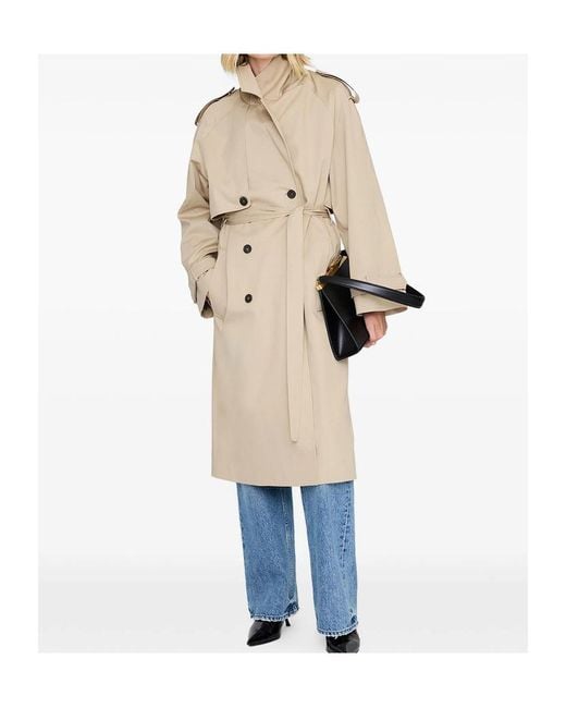 Anine Bing Natural Double-Breasted Belted Coat