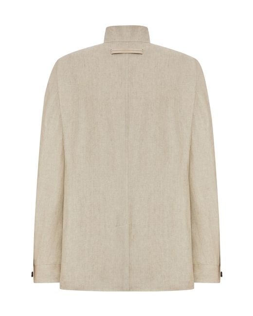 Zegna White Linen Mandarin Collar Jacket for men