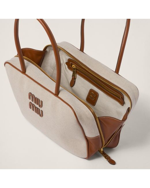 Miu Miu Natural Beau Canvas And Leather Bag