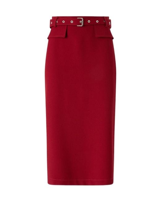 Pinko Red Belted Slit-Detail Midi Skirt
