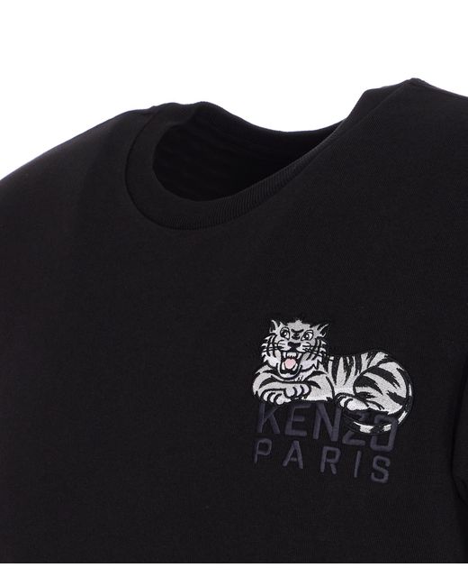 KENZO Black Logo Embroidered Crewneck T-Shirt for men
