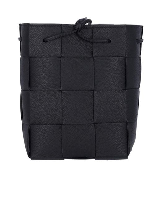 Bottega Veneta Black Cassette Logo Knitted Shoulder Bag