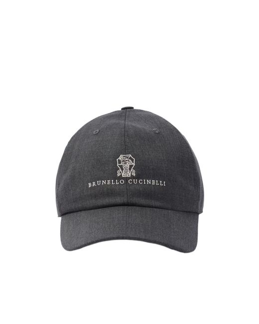 Brunello Cucinelli Gray Logo Virgin Wool Baseball Cap for men