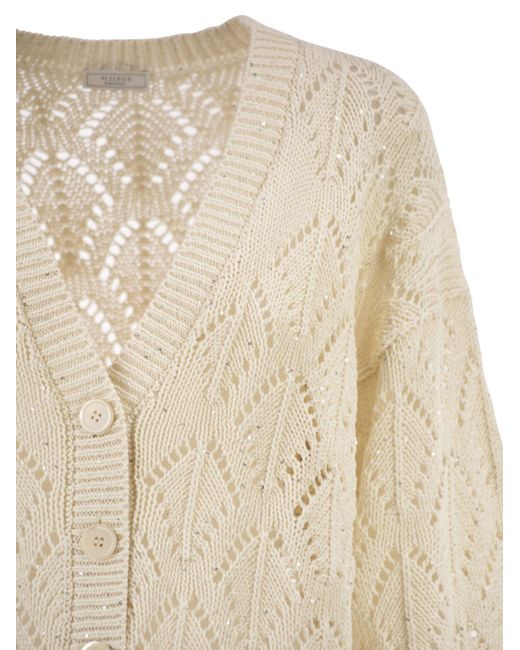 Peserico Natural Leaf-Stitch Sequin Cardigan