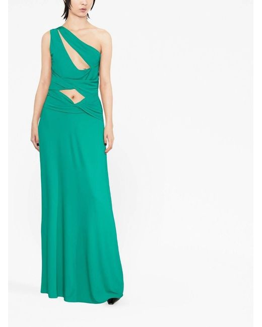 Alberta Ferretti Green Draped One-Shoulder Cut-Out Dress