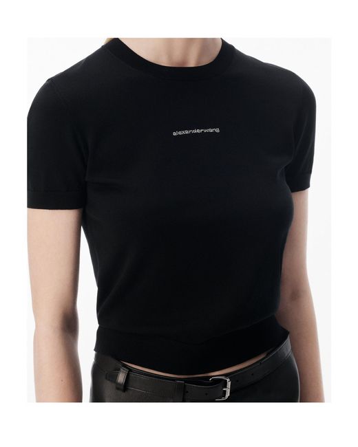 Alexander Wang Black Logo Short-Sleeve Knitted Top