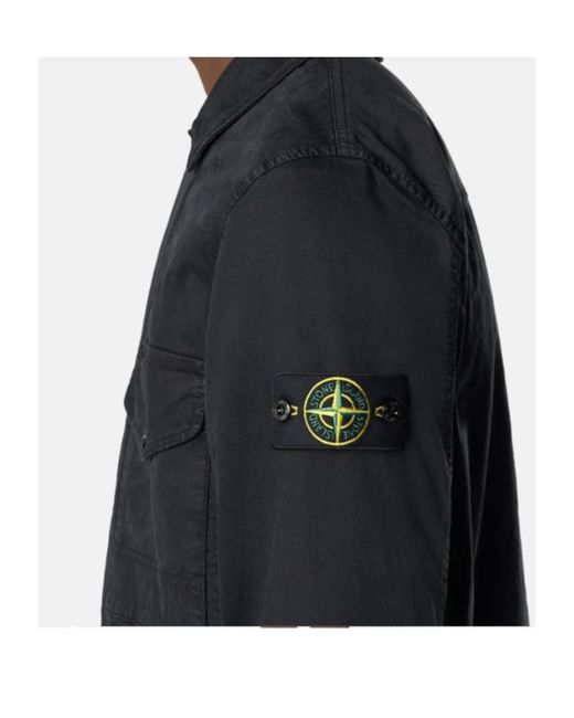 Stone Island Black Logo Patch Long Sleeved Shirt Jacket for men
