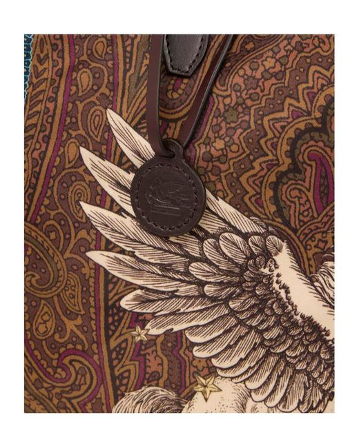 Etro Brown Nylon Tote Bag With Pegaso Print And Arnica Motif for men
