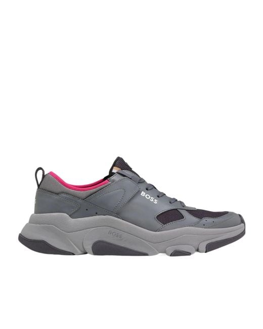 Boss Gray Solid Color Sneakers for men
