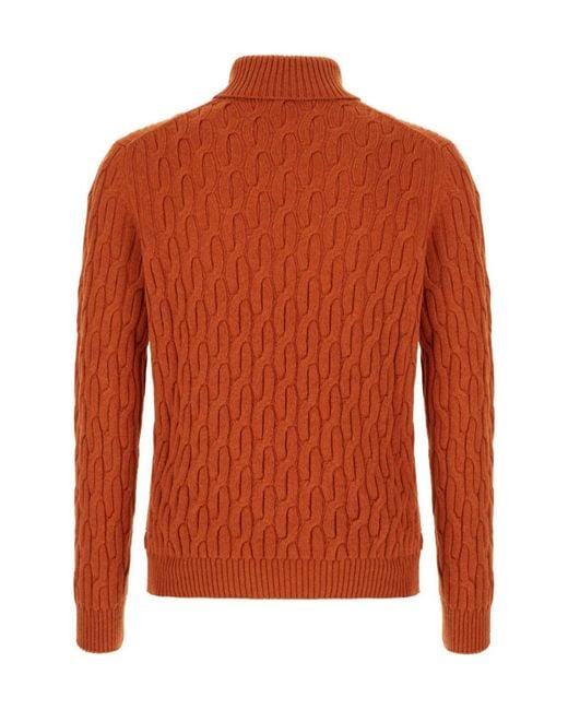 Zanone Orange Long-Sleeved Turtleneck Sweater for men