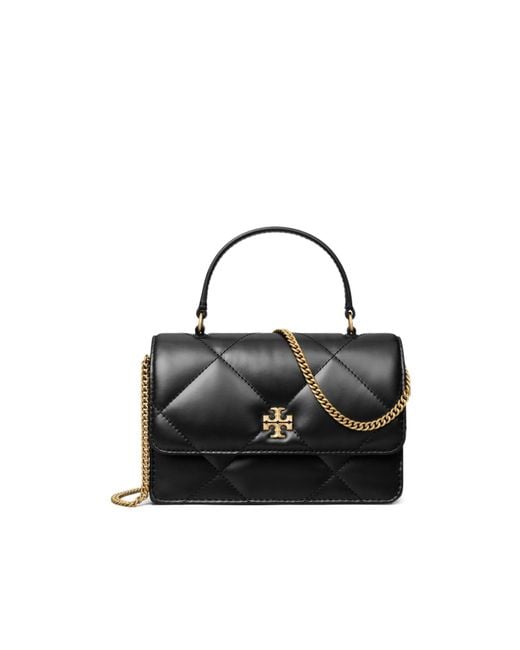 Tory Burch Black Mini Kira Diamond Quilt Top-Handle Chain Wallet