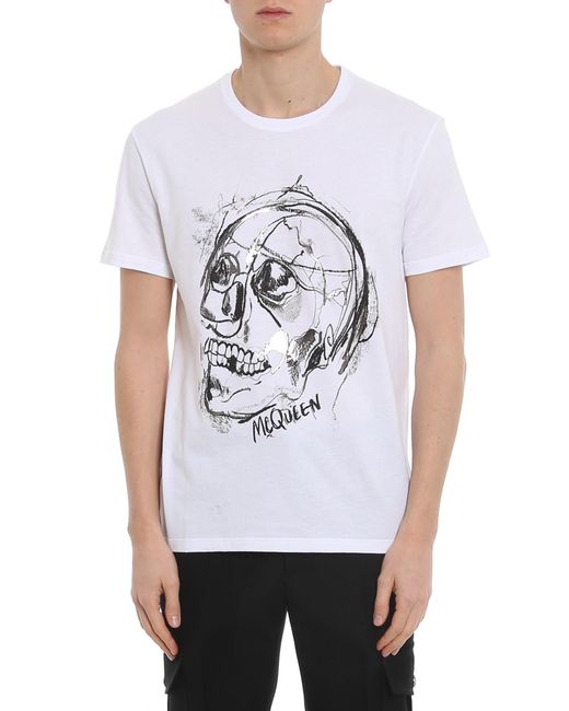 McQueen White T-Shirt With Round Neck And Short Sleeves for men