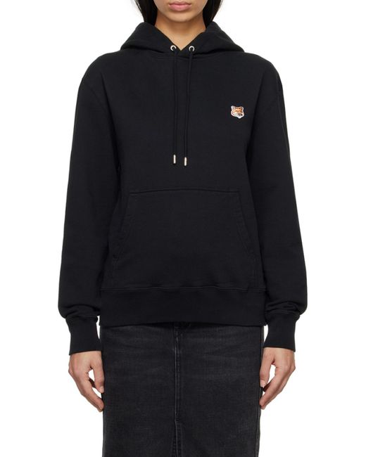 Maison Kitsuné Black Maison Kitsuné Fox Head Patch Drawstring Hoodie for men