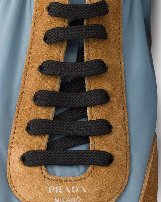 Prada Blue Suede And Re-Nylon Collapse Sneakers