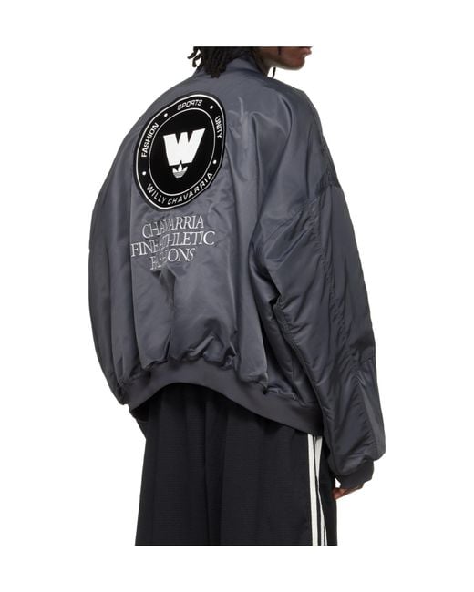 ADIDAS X WILLY CHAVARRIA Blue Willy Chavarria X Adidas Originals Collaboration Stand Collar Bomber Jacket for men